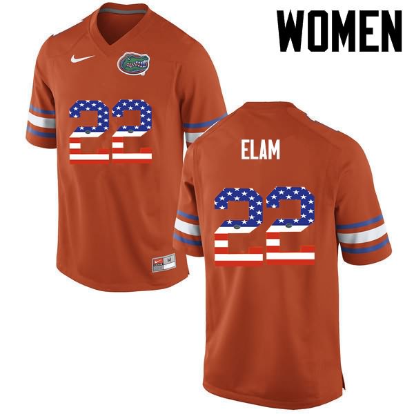 Women's NCAA Florida Gators Matt Elam #22 Stitched Authentic USA Flag Fashion Nike Orange College Football Jersey OQM8665ZJ